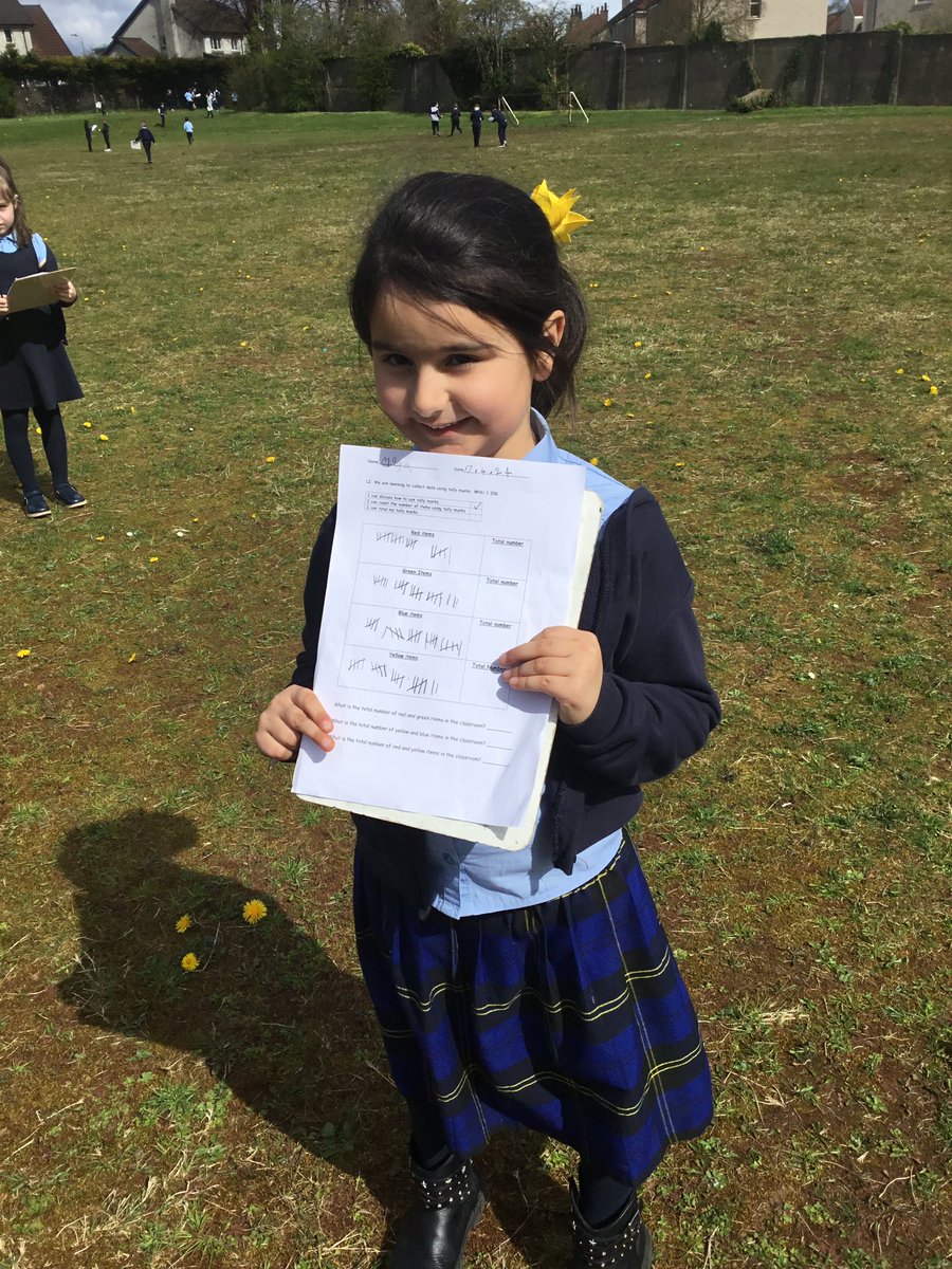 LSzalecki's tweet photo. Today Primary 2 were learning how to collect data. They used tally marks to search the school playground for a variety of colours. It was also lovely to be out in the fresh air ☀️#exploringnumber @stcatherinespsy https://t.co/nQ2ktyG2rg