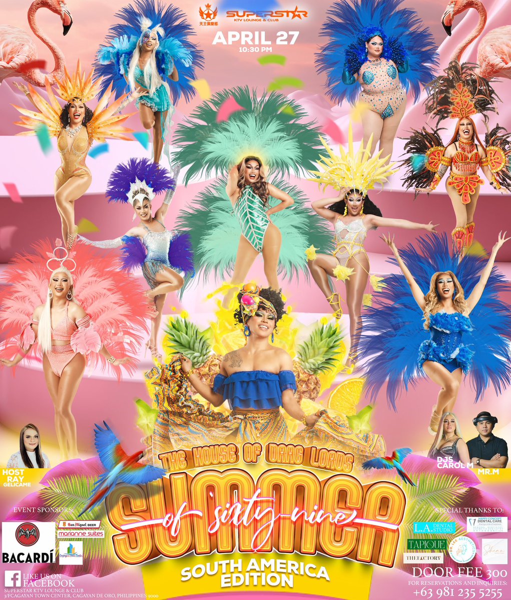 lemonenriquez27's tweet photo. We’re in vacation mode as soon as summer hits! ☀️💦🎉
Feel the breeze of the summer heat as The House of Drag Lords goes to South America! 🥁🎺🪘🪈🎉

#TheHouseOfDragLords #superstarktvloungeandclub #CDOpride #CDOdragScene #CDOdragqueens #Cebu #Cdo #Manila
#lemoan https://t.co/Sf87CWwBCR