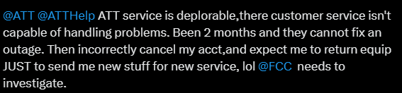 @ATT  gets the award for worst provider in 2024. Poor service, inability of tech to fix an outage for 2 months and customer service is horrible.  #broadband #internet #wifi #technology #telecom #wireless   #isp #business #highspeedinternet #fibre #tech  #streaming  #speed @fcc