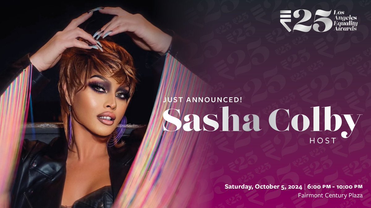 G-O-D-D-E-S-S. Our host is a goddess. We are BEYOND thrilled to announce our host for the 2024 Los Angeles #EqualityAwards is none other than the winner of Season 15 of @RuPaulsDragRace, @sashacolby! Join us on Saturday, October 5! eqca.org/equality-award…