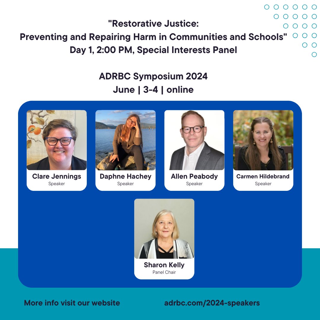 📸 Exclusive Preview: Unveiling Our Next Symposium Panel! 
🎯 Day 1, 2:00 PM, Special Interests Panel
"Restorative Justice: Preventing and Repairing Harm in Communities and Schools"
❗️Secure your spot : adrbc.com/symposium/symp…
#adrbc #adric #meditation #arbitration
