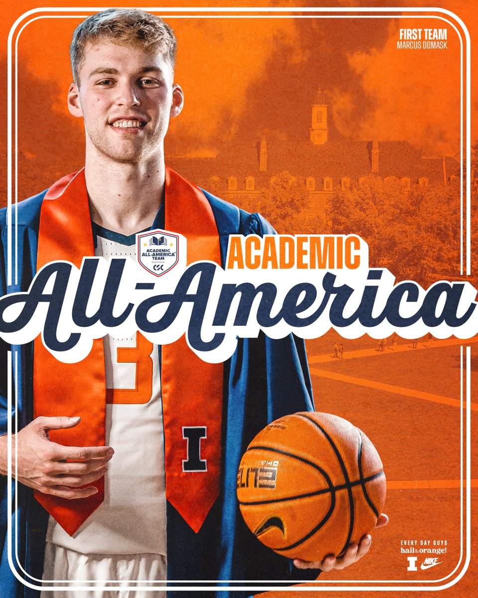 There's a new addition to the Rick Schmidt Academic Achievement wall. @marcusdomask earns CSC First Team Academic All-America honors for the second consecutive year and becomes the fifth first-teamer in Illini history. #Illini | #HTTO | #EveryDayGuys