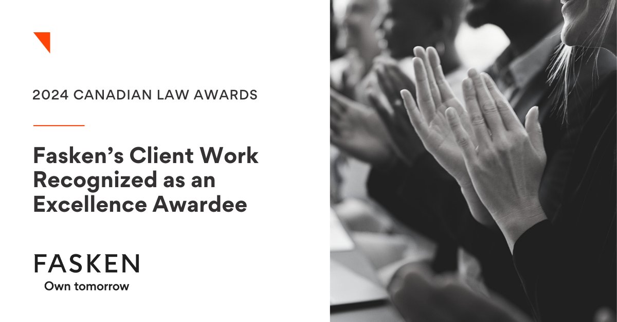 Fasken has been named a Canadian Law Awards 2024 Excellence Awardee in the Insolvency & Restructuring Deal of the Year category for our role as counsel to PwC in the restructuring of Groupe Sélection under the CCAA. Learn more: bit.ly/49Atzz2