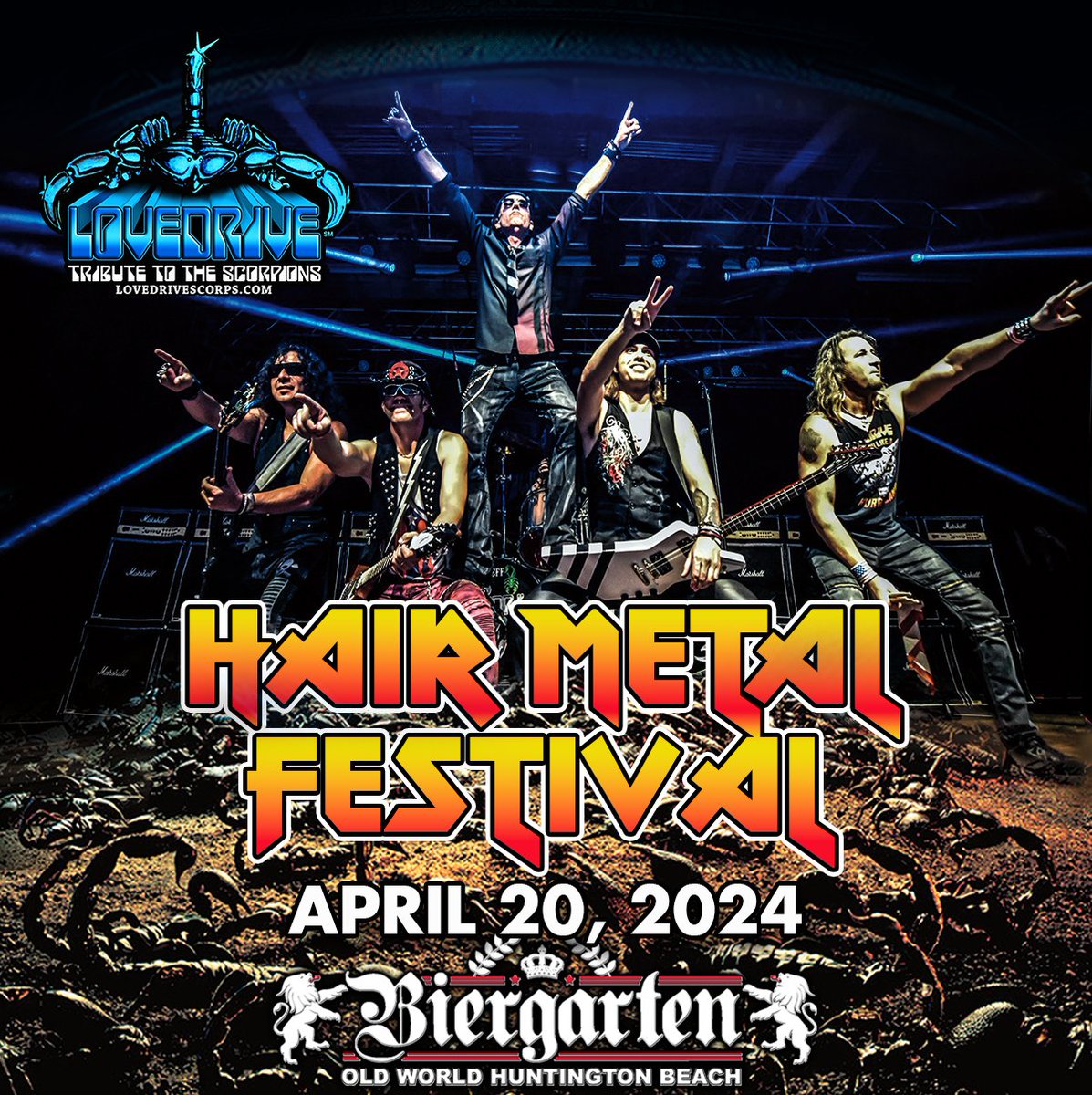 lovedriveband's tweet photo. Join us Saturday April 20th at @biergartenhb #locksandloaded #hairmetalfestival #orangecounty #huntingtonbeach @lovedriveband #scorpions #scorpionstribute with tributes to #vanhalen #defleppard #ironmaiden #acdc #gunsnroses doors at 2pm https://t.co/XsipegNMRZ https://t.co/En6JG8RhKb
