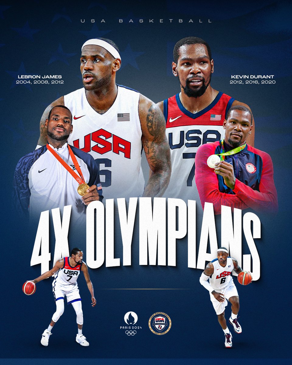 Legends of USA Basketball. @KingJames & @KDTrey5 will suit up for their fourth Olympic Games. 🇺🇸 #USABMNT