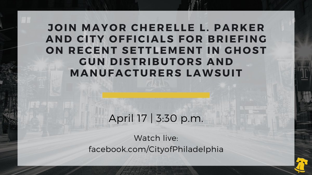 Today, @PhillyMayor alongside City Solicitor Renee Garcia and @PPDCommish will discuss the City’s recent settlement of its lawsuit with two manufacturers and distributors of ghost gun parts in Philadelphia. Watch live: facebook.com/cityofphiladel…