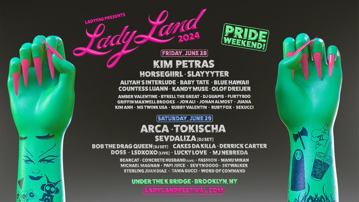 PREPARE TO GAG 👄 LADYLAND 2024 LINEUP IS HERE!  TWO days, THREE stages…because MORE is MORE! Friday June 28 & Saturday June 29  🪩 sign up now for exclusive presale access to our biggest bash ever 🪩 ladylandfestival.com