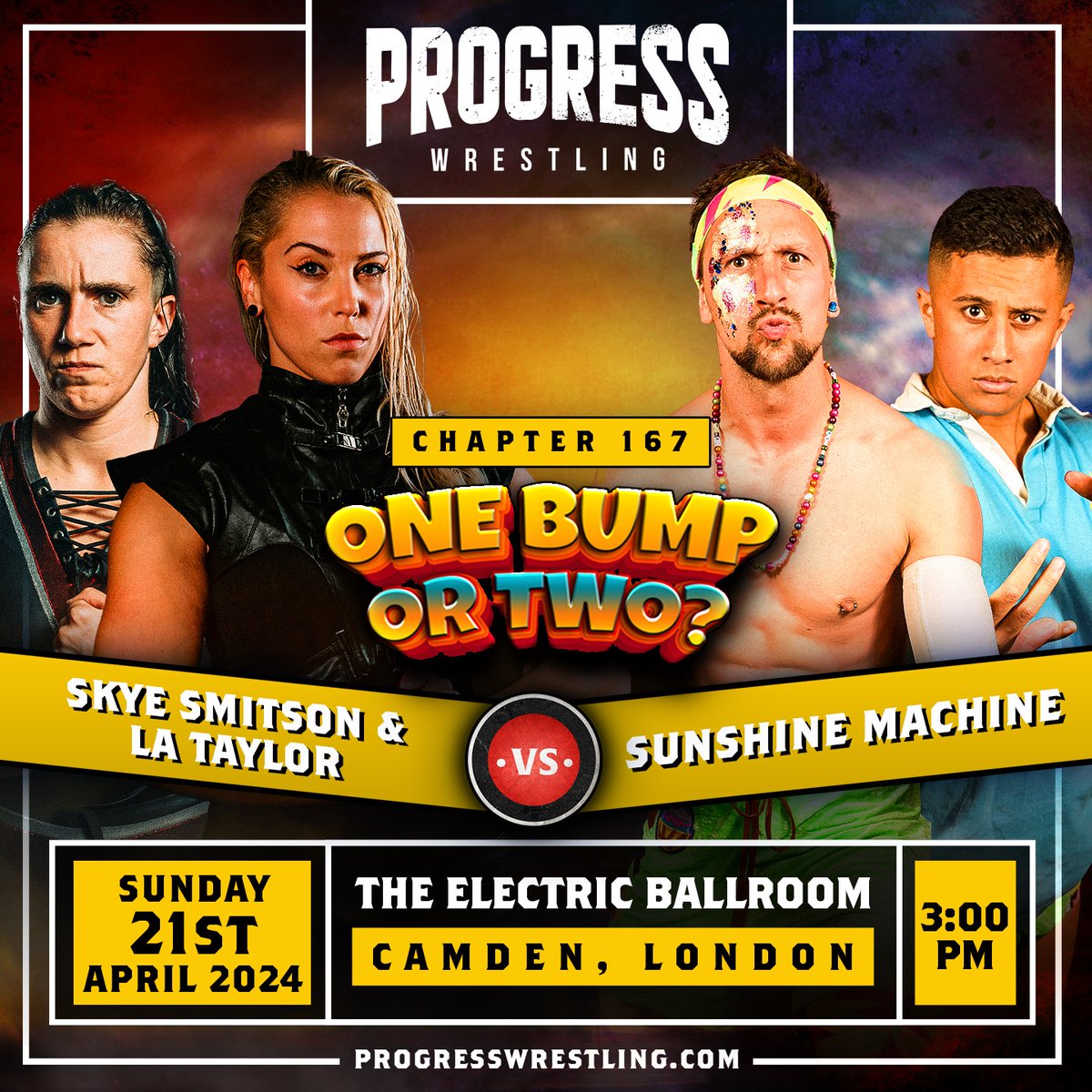 🚨 ANNOUNCEMENT 🥇 Skye Smitson & LA Taylor want to prove that they deserve to be the PROGRESS World Tag Team Champions. The Lana Austin Experience now face Sunshine Machine at ONE BUMP OR TWO. 📅 SUN 21 APRIL | 3PM | Electric Ballroom, London 🎟️ bit.ly/167OBOT