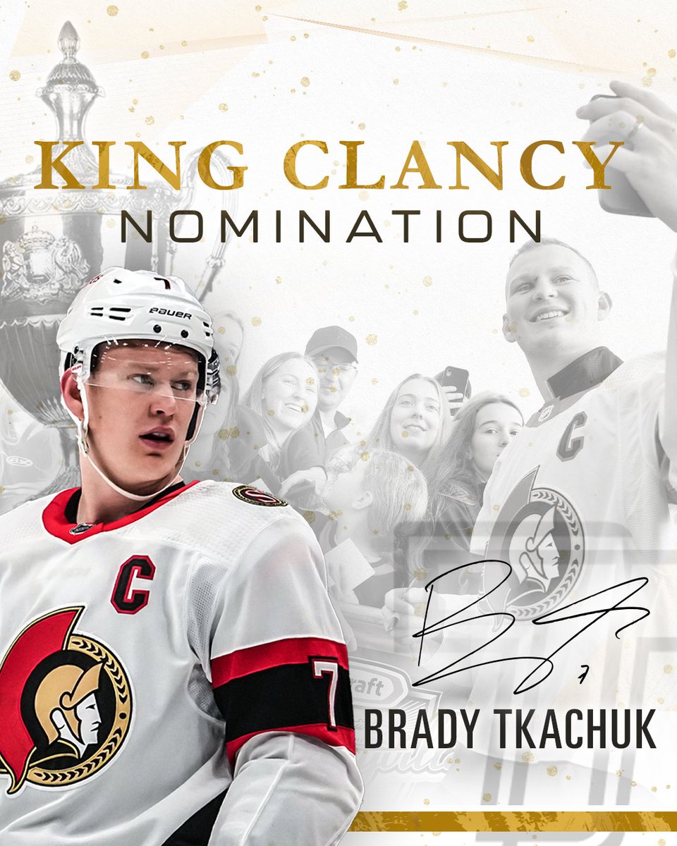 A leader on and off the ice, @BradyTkachuk71 has been announced as the #Sens nominee for the King Clancy Memorial Trophy 🏆