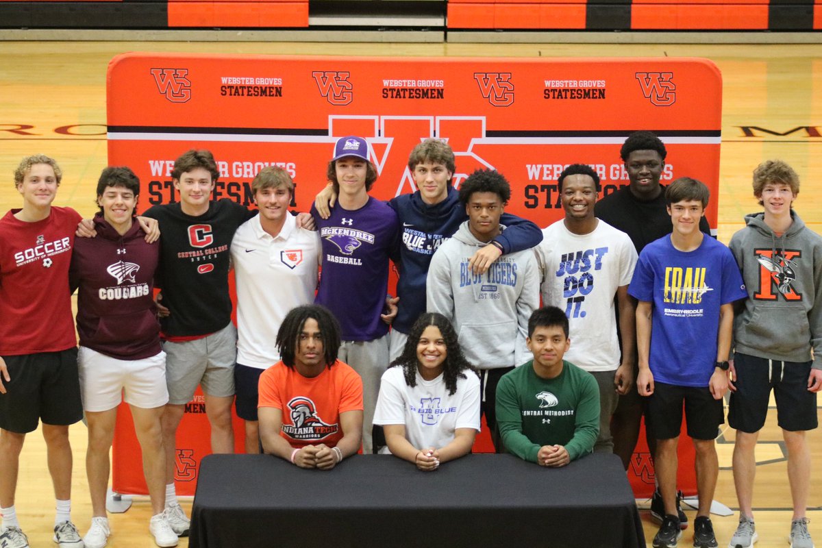 Fantastic morning celebrating these student athletes, who will be continuing their athletic careers in college. WGProud @wghstf @WGsoccer @WGHS_Swimming @StatesmenHoops @HardballWg @DubGFB @WGHSXCountry @WebsterGrovesHS
