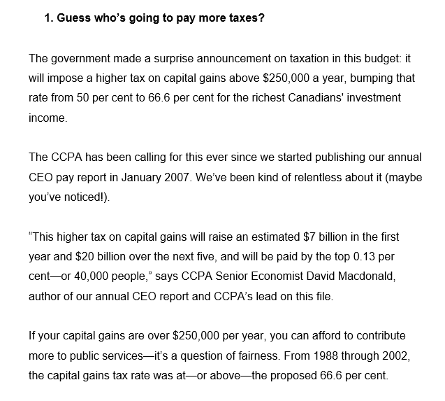 Others welcome the increase. @ccpa says this increase is a long time coming and paid for by very few Canadians #Budget2024