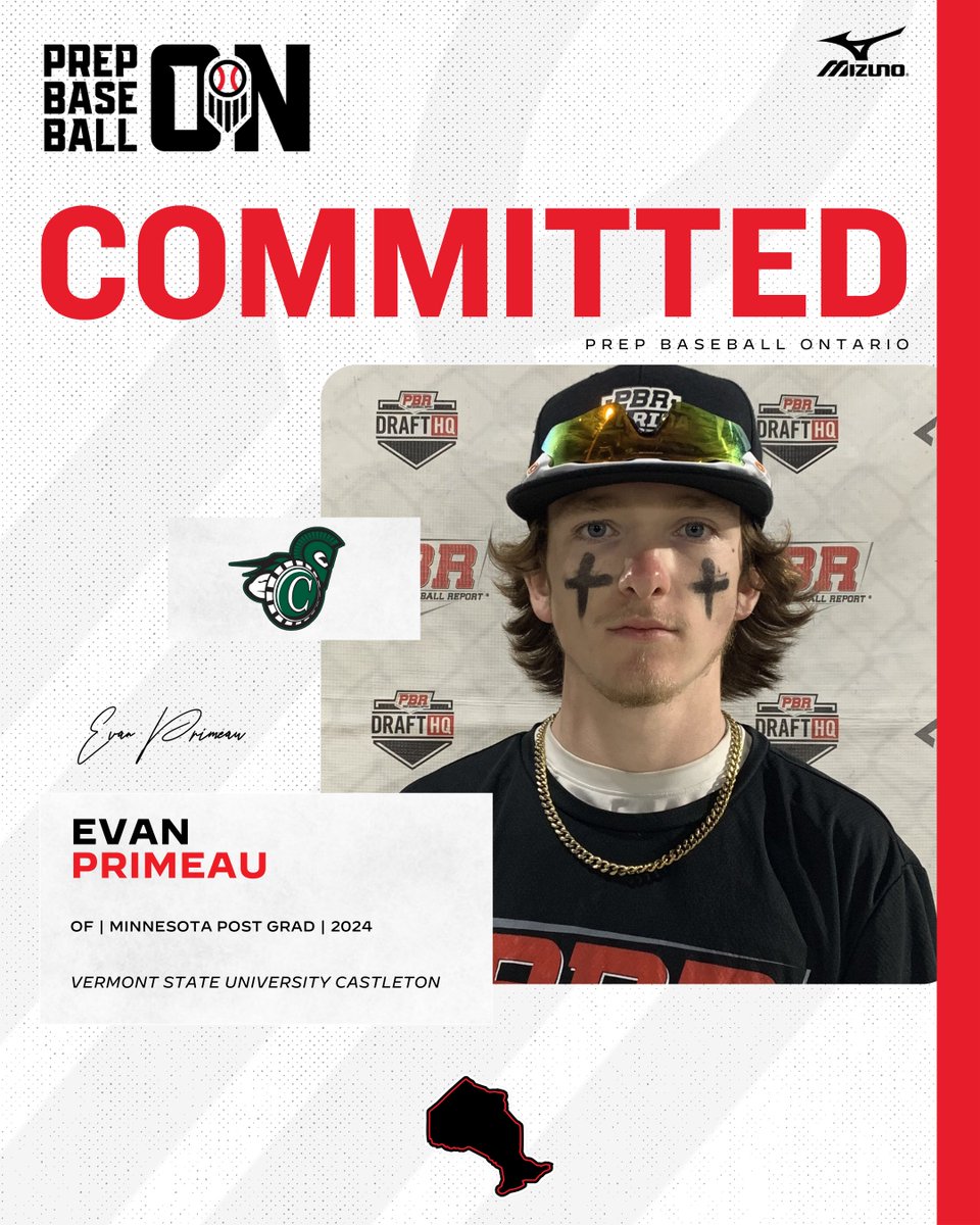PrepBaseballON's tweet photo. 🚨𝐂𝐎𝐌𝐌𝐈𝐓𝐌𝐄𝐍𝐓 𝐀𝐋𝐄𝐑𝐓🚨

'24 OF Evan Primeau (@evanprimeau24) announces his commitment to Vermont State University Castleton.

@MPGbaseball || @CastletonSports https://t.co/49VQbKnAoK