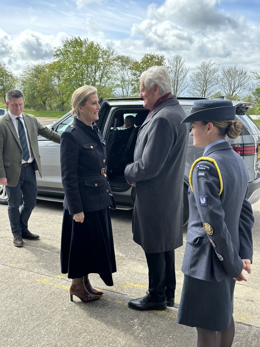 John’s cousin Edward greets the Duchess of Edinburgh today at the Bath and West showground.