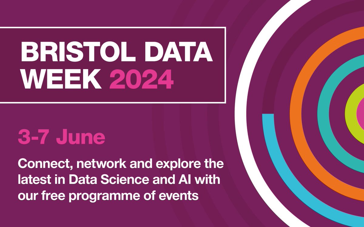 📣Registration for this year's Bristol Data Week at @BristolUni is now open! #BristolDataWeek Join us from 3rd - 7th June as we showcase exciting data science research through a range of free seminars and workshops. Book your free space here: tinyurl.com/b8fhp2cr