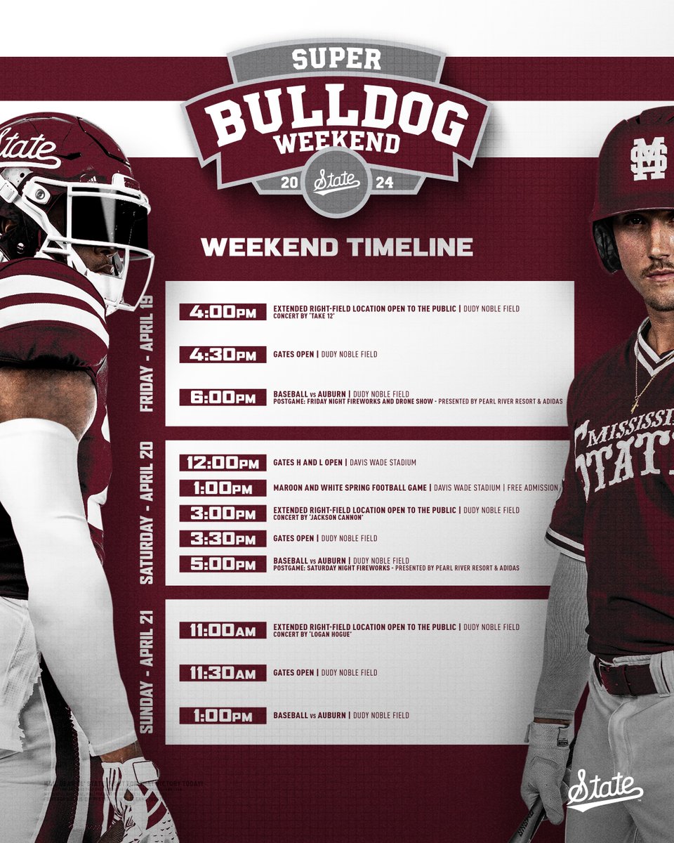 The full #SBW24 schedule 👇 #HailState🐶