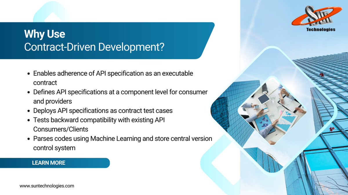 Learn how Contract Driven Development is solving complex integration challenges using APIs that specify contracts as codes.
Read More; suntechnologies.com/case-study/int…

#ContractasCode #SpringCloud #SpringCloudContract #APITesting #APIDesign #ContractDrivenDevelopment #ContractAPI