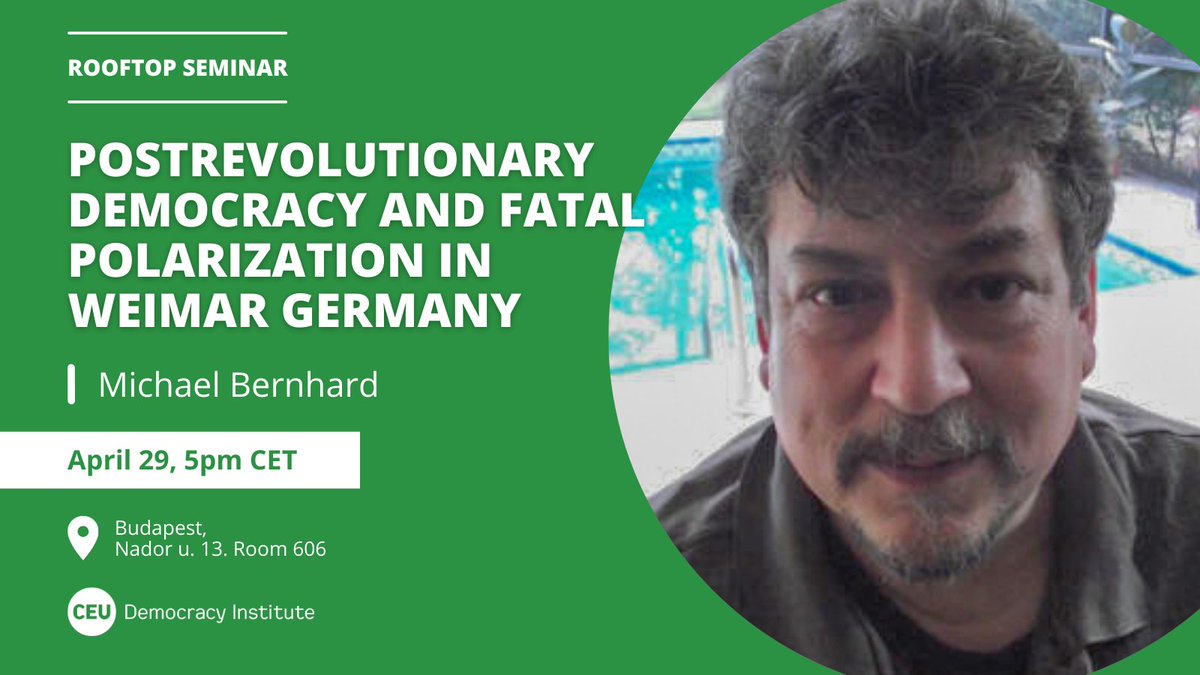 🔜 Don’t forget to register now and join us on Monday for this seminar with Michael Bernhard, Balazs Trencsenyi and Agnes Kelemen! ⏰ Apr 29, 5pm 📍 Budapest, Nador u. 13. Details: 👉 cutt.ly/Aw5efH0f Registration: 👉 cutt.ly/Gw5ef4YO