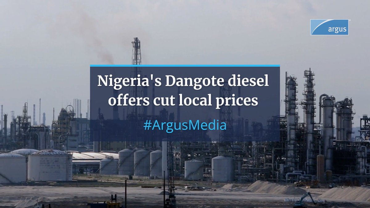 📰 Nigeria's 650,000 b/d Dangote refinery has offered road diesel at the lowest price since it began distillate sales earlier this month, and market participants said this is likely to weigh heavily on local values and import markets. okt.to/HoOMGs