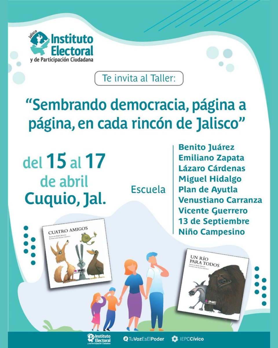 Hoy es el último día que los miembros del Servicio Profesional Electoral Nacional (SPEN) estarán en Cuquío con talleres de lectura democrática.  🤩
Si vives o vas en estas escuelas, te invitamos a participar activamente. 🙌

#EsNetaVota #JaliscoVota2024 #IEPCesChido