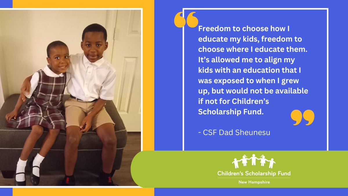 'Freedom to choose how I educate my kids, freedom to choose where I educate them. It’s allowed me to align my kids with an education that I was exposed to when I grew up, but would not be available if not for Children’s Scholarship Fund.' - CSF Dad Sheunesu #educationfreedom