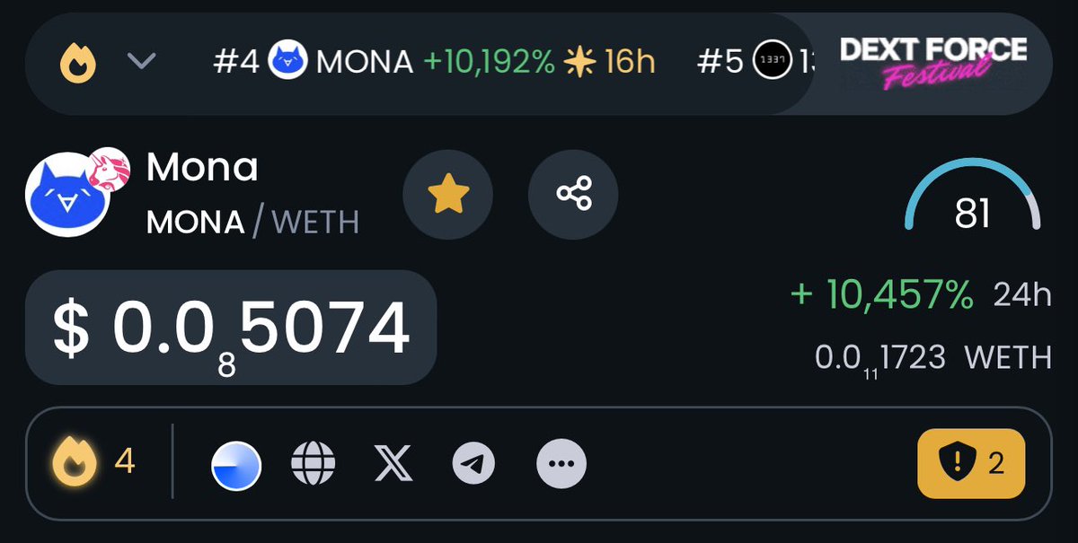 $MONA is currently #4 trending on #Dextools Hot Pairs! 

#MonaCoin <a href="/base/">Base</a> <a href="/DEXToolsApp/">DEXTools</a> 😼🔵