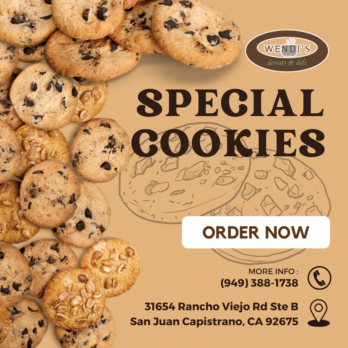 Satisfy your sweet cravings one bite at a time. Our cookies are more than just a treat – they're moments of pure joy!
.
#WendisDonuts #CaliforniaEats #SweetTreats #DonutLover #SanJuanCapistrano #CaliforniaFoodie #FoodLove #DeliciousBites #CafeLife #MorningIndulgence #treaty