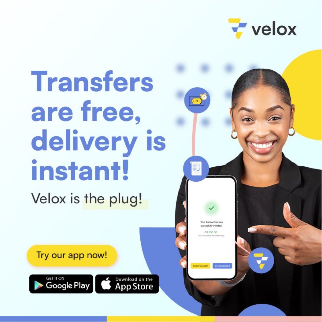 Transfers are free and delivery is instant when you register on the @VeloxPayments app. #veloxpayments