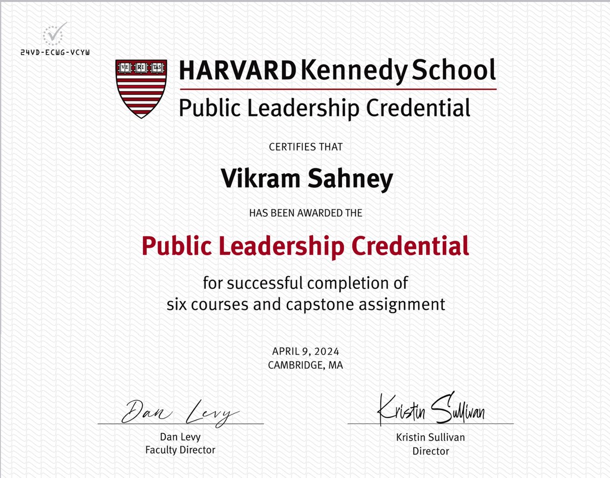 Pleased to share that I have recieved Public Leadership Credential from the prestigious Harvard University. The one year long course helped me in understanding the complexities of leadership and values in determining the collective vision and being the driving force to achieve…