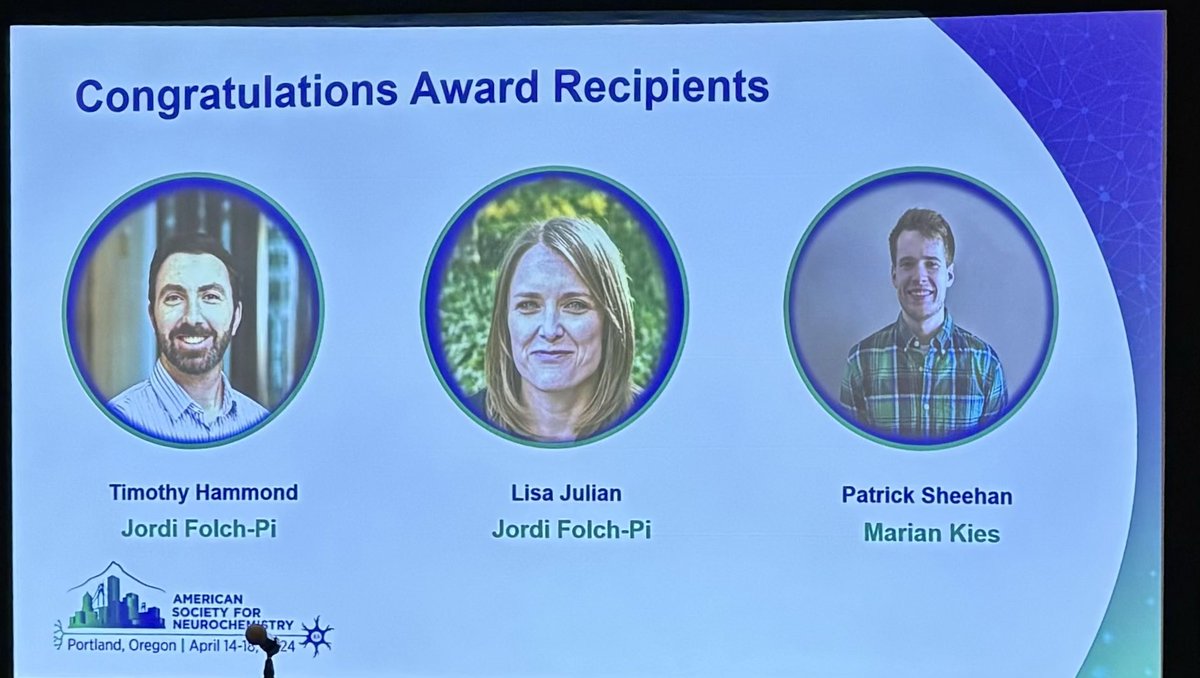 Congratulations to Patrick Sheehan @patwsheehan in my lab @NeurobioUMass @UMassChan for his Marian Kies award from @ASNeurochem for his outstanding graduate work in @ErikMusiek lab. Well deserved and many great things for Pat ahead! Also congrats to other awardees.