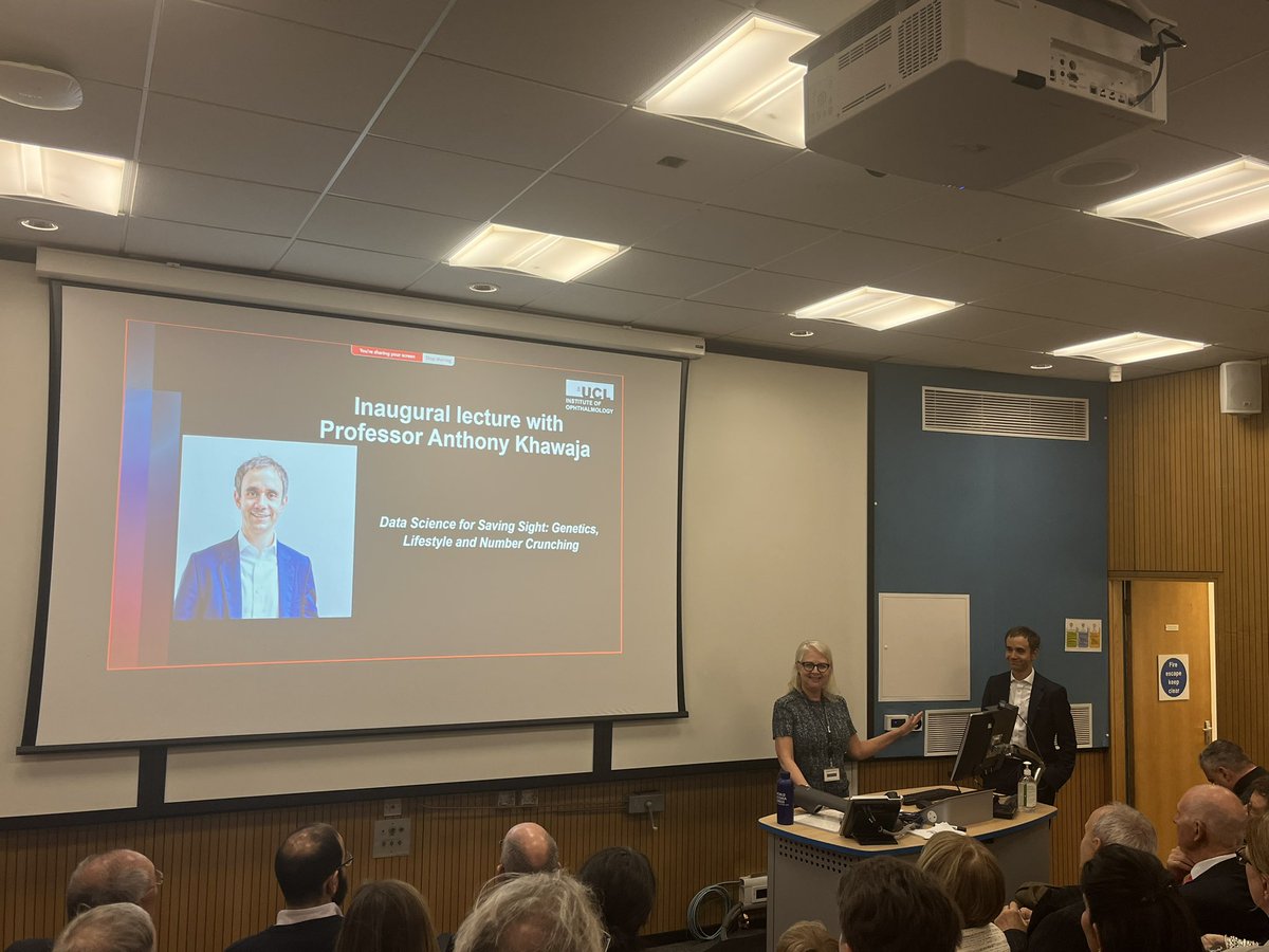 An exciting start for @anthonykhawaja inaugural lecture @UCLeye introduced by @AJ_Hardcastle Looking forward to hearing more on Anthony’s career to-date #glaucoma #DataScience #genetics @Moorfields @NIHRcommunity