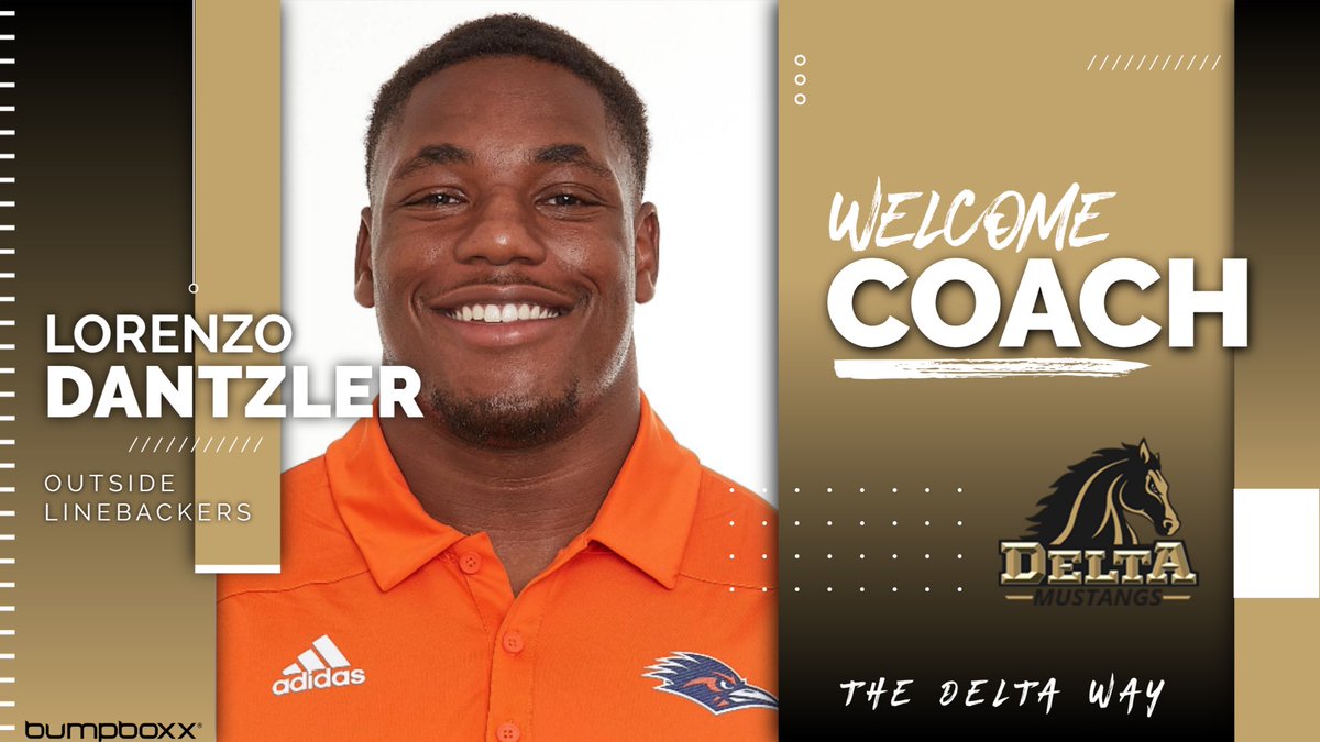 Welcome @Coach_Dantzler to the Delta College Football staff! It is an honor to be able to add an individual who not only loves the game of football but has the eagerness to coach young men, helping them achieve their goals! Collegiate Career: @EMCCathletics 17’ @UTSAFTBL 18’-21’