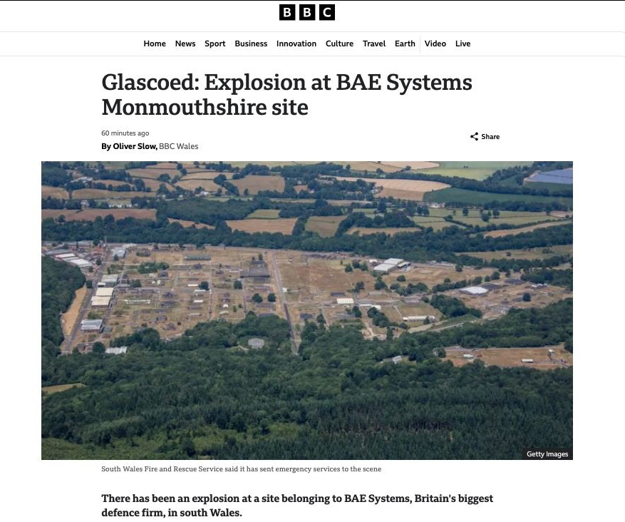 FarSight3's tweet photo. Another explosion at #BAE's 155mm artillery shell filling facility, #Glascoed/S-Wales!
Shortly after there was a fire at the US Scranton #SCAAP, which produces 155mm, likewise. No injuries were reported.
😆"The exact cause of the incident is still under investigation"...