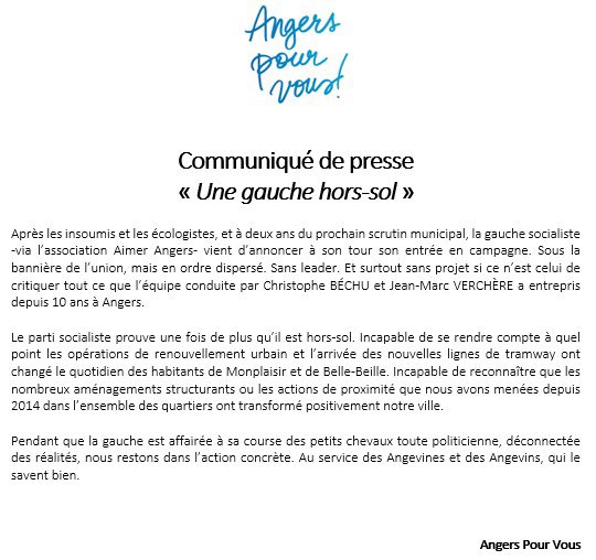 [Communiqué de Presse] 
Une gauche hors-sol !
#Angers #AngersCM #Municipales2026