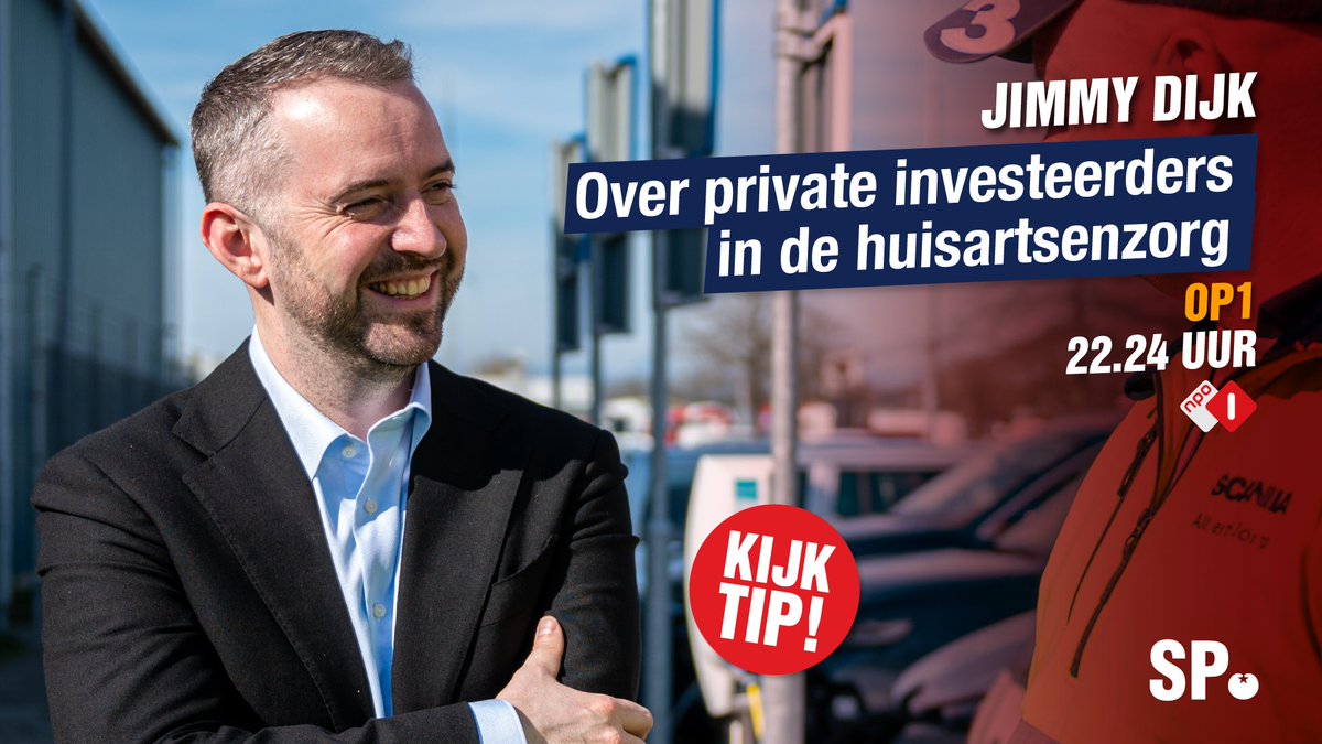 📺Kijktip!

Vanavond is SP-fractievoorzitter @JimmyDijk te gast bij @op1npo over private investeerders in de huisartsenzorg.

Kijk vanaf 22.24 uur mee via <a href="/NPO1/">NPO 1</a>.
