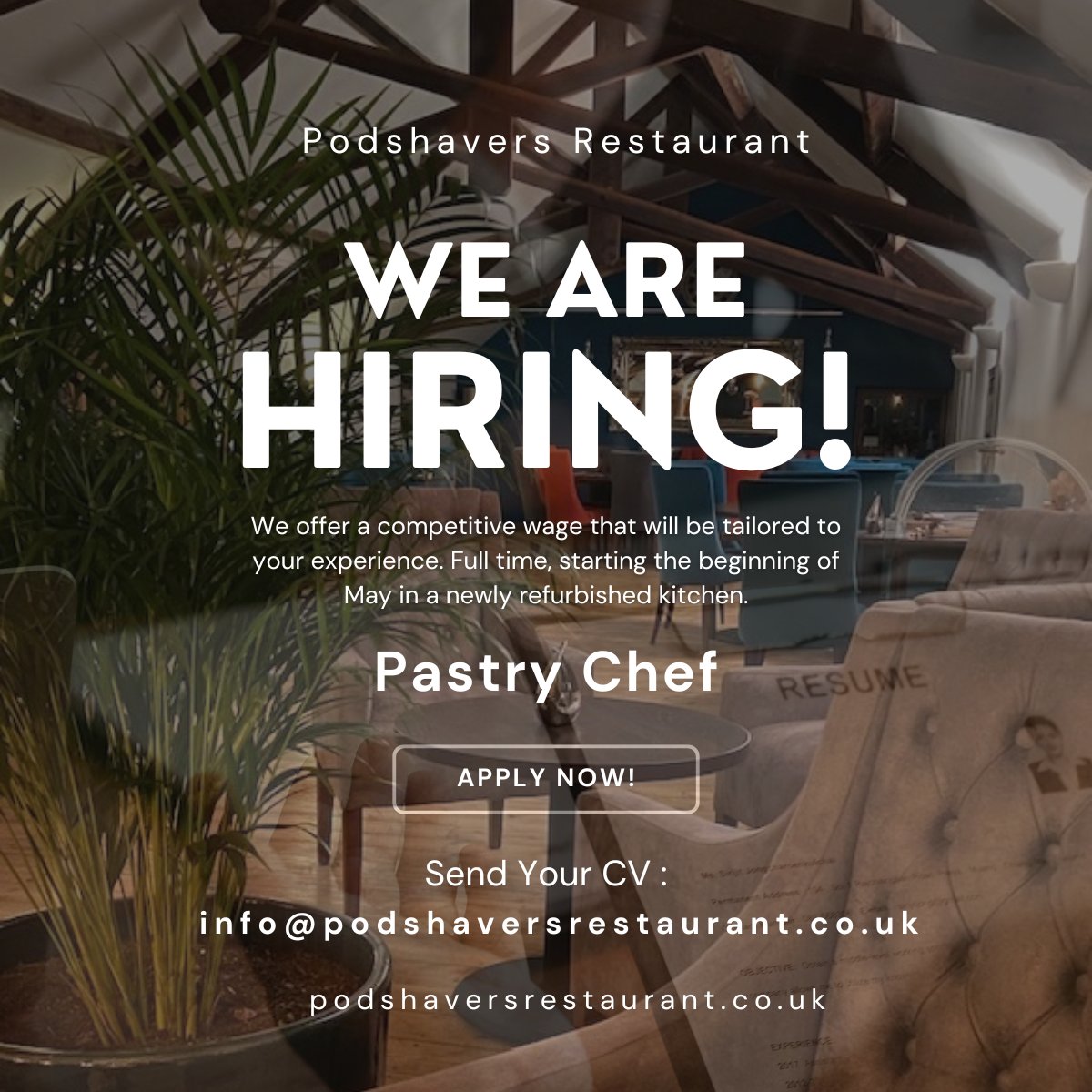 We are Hiring! 
Apply now: info@podshaversrestaurant.co.uk

#taunton #Somerset #somersetjobs #awardwinning #restaurant #southwest #SecretSomerset #somersetlife #visittaunton