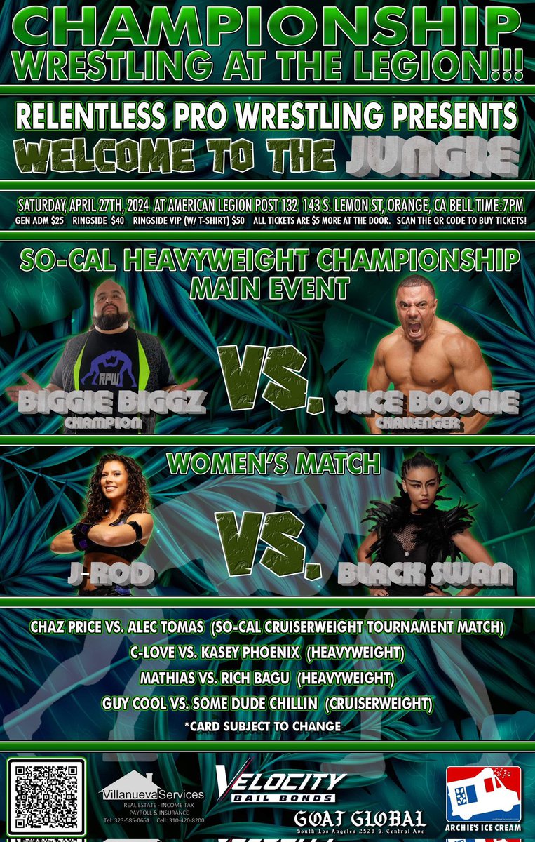 A week and a half till @RPWrestling_OC’s Welcome to the Jungle in Orange. Tickets at the link below. eventbrite.com/e/wrestling-at…