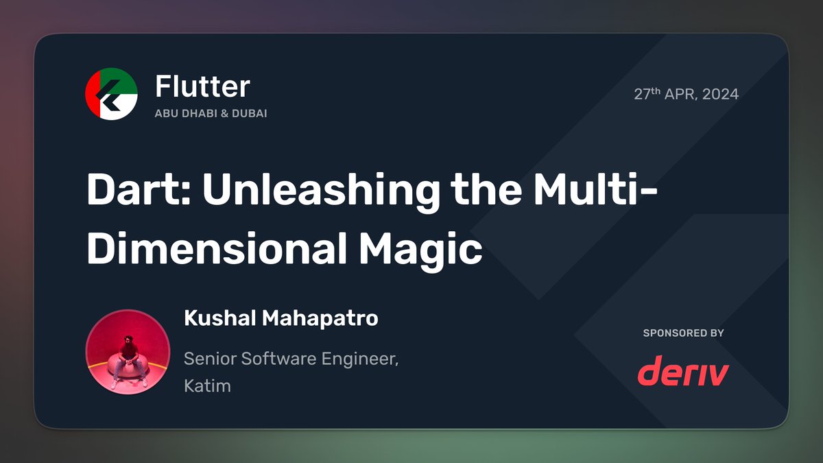 Flutter_AD's tweet photo. ✨Speaker Announcement✨

Let's join @__kushal___ for a magical dive into Dart’s versatility!🪄

From Flutter UIs to robust backends and command-line tools, discover Dart's full potential in this live workshop. Get ready to explore and expand your skills🌟

#FlutterUAE #DartMagic https://t.co/22X2dLRUx9