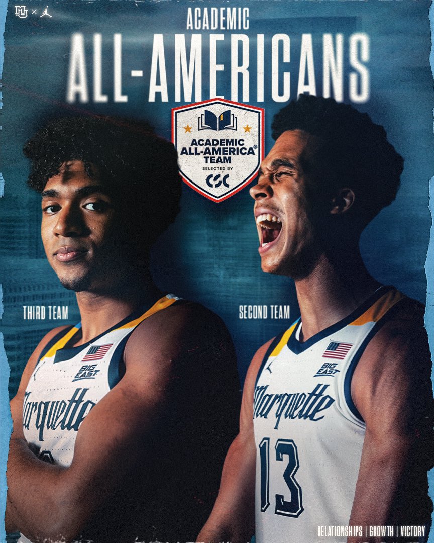 MarquetteMBB's tweet image. Two of the best on and off the court!

Our first Academic All-Americans since Marc Marotta (1982-84).

#MUBB | #WeAreMarquette