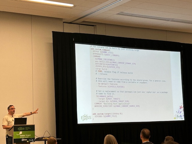 Rust + #ZephyrRTOS - we're kicking off #ZephyrDevSummit with @LinaroOrg's David Brown discussion about Rust-on-Zephyr RFC, and some of the fun/exciting challenges device-tree brings. hubs.la/Q02tbKtK0 @ZephyrIoT #EmbeddedOSSummit #ZephyrRTOS #OSSummit