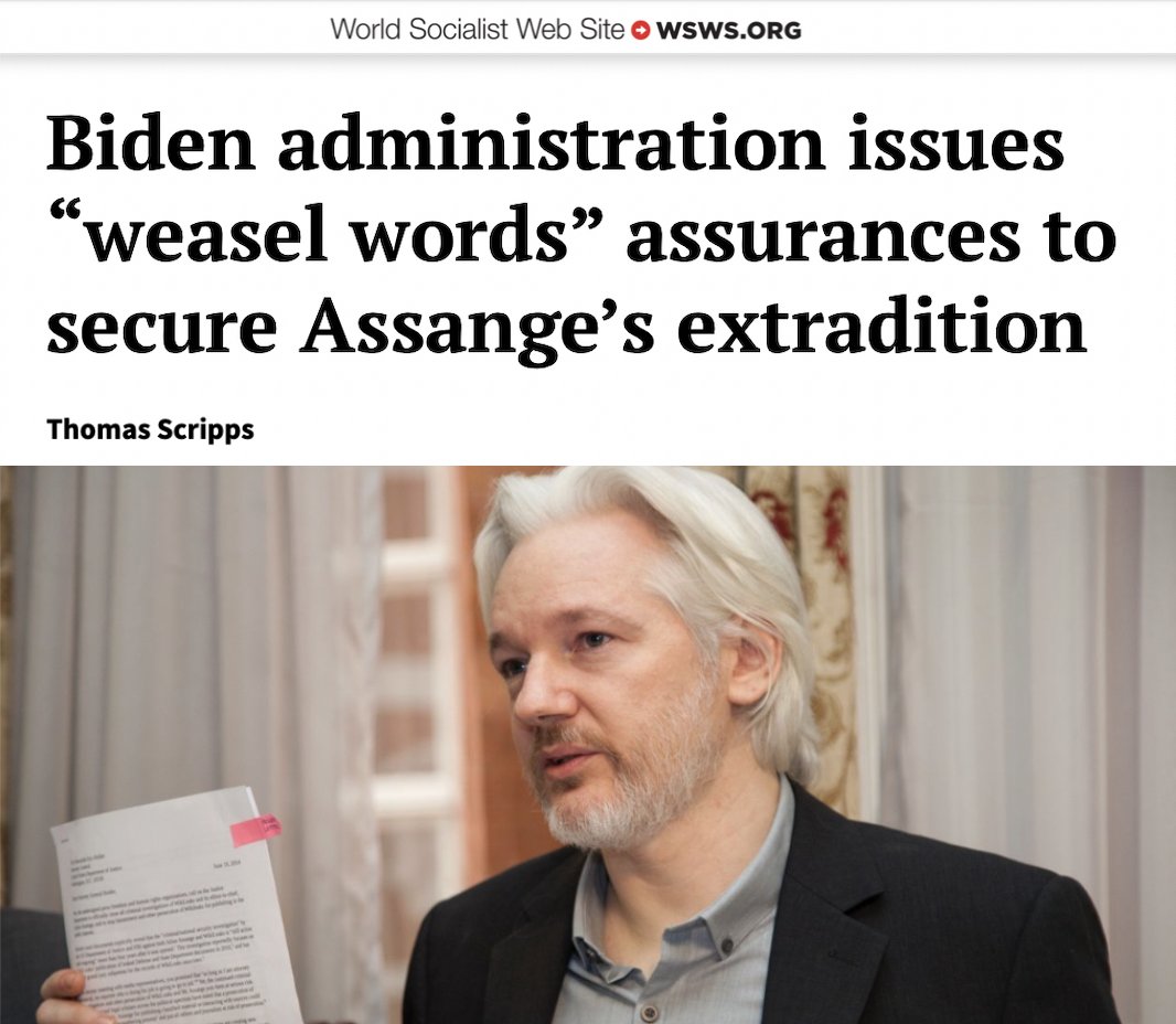 Assange’s wife Stella was quick to point out the “blatant weasel words” of the assurances, which only state that Assange can “seek to raise” First Amendment rights—it does not guarantee that he will receive them. (wsws.org/en/articles/20…)
