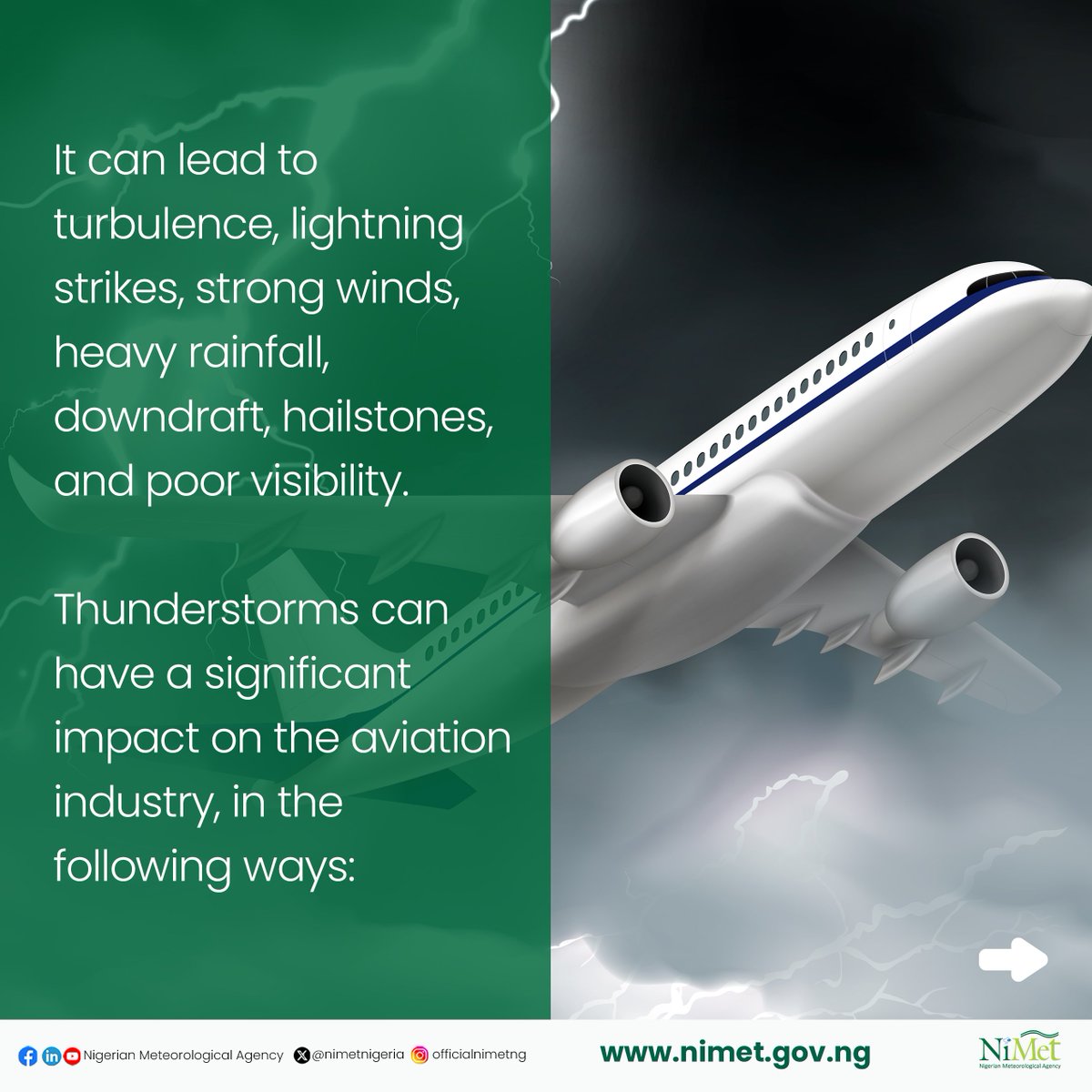 nimetnigeria's tweet photo. NiMet warns Pilots of Hazardous Weather during the Rainy Season
#rainyseason #nimet #thunderstorms #lightening #strongwinds #aviation https://t.co/g212E3DkHj