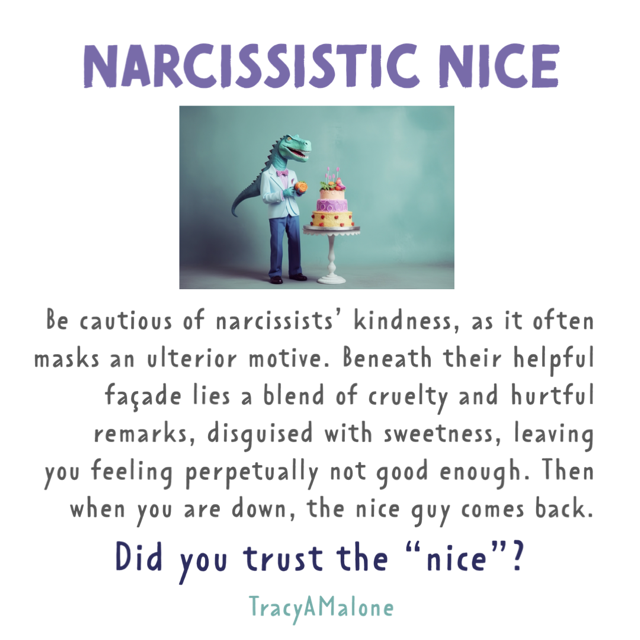 Have you heard 'if it sounds too good to be true it probably is?' Apply that to the actions of a #narcissist too. #narcissism #covertnarcissist #narcissisticabuse #narcissistabusesupport #tracyamalone #divorcingyournarcissist #divorcinganarcissist #youcantmakethisshitup #motive