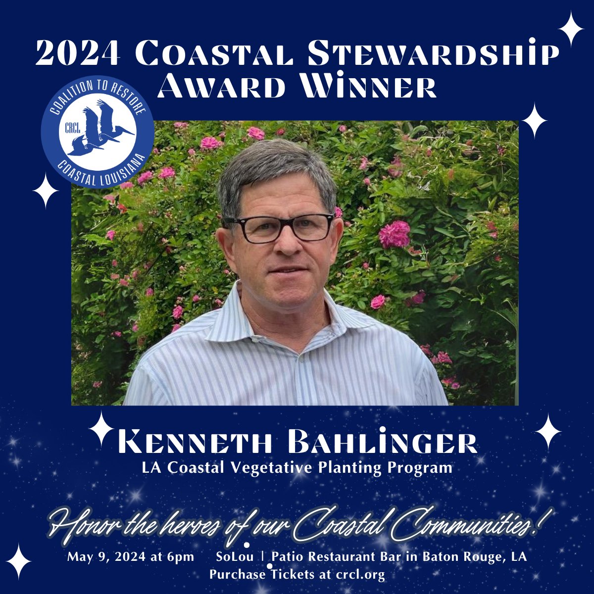 Meet the Kenneth Bahlinger, 2024 Coastal Stewardship Award winner! Coastal Stewardship Award winners will be recognized at the 2024 Coastal Stewardship Awards event May 9 at SoLou in Baton Rouge. Purchase tickets: crcl.org/program/coasta…