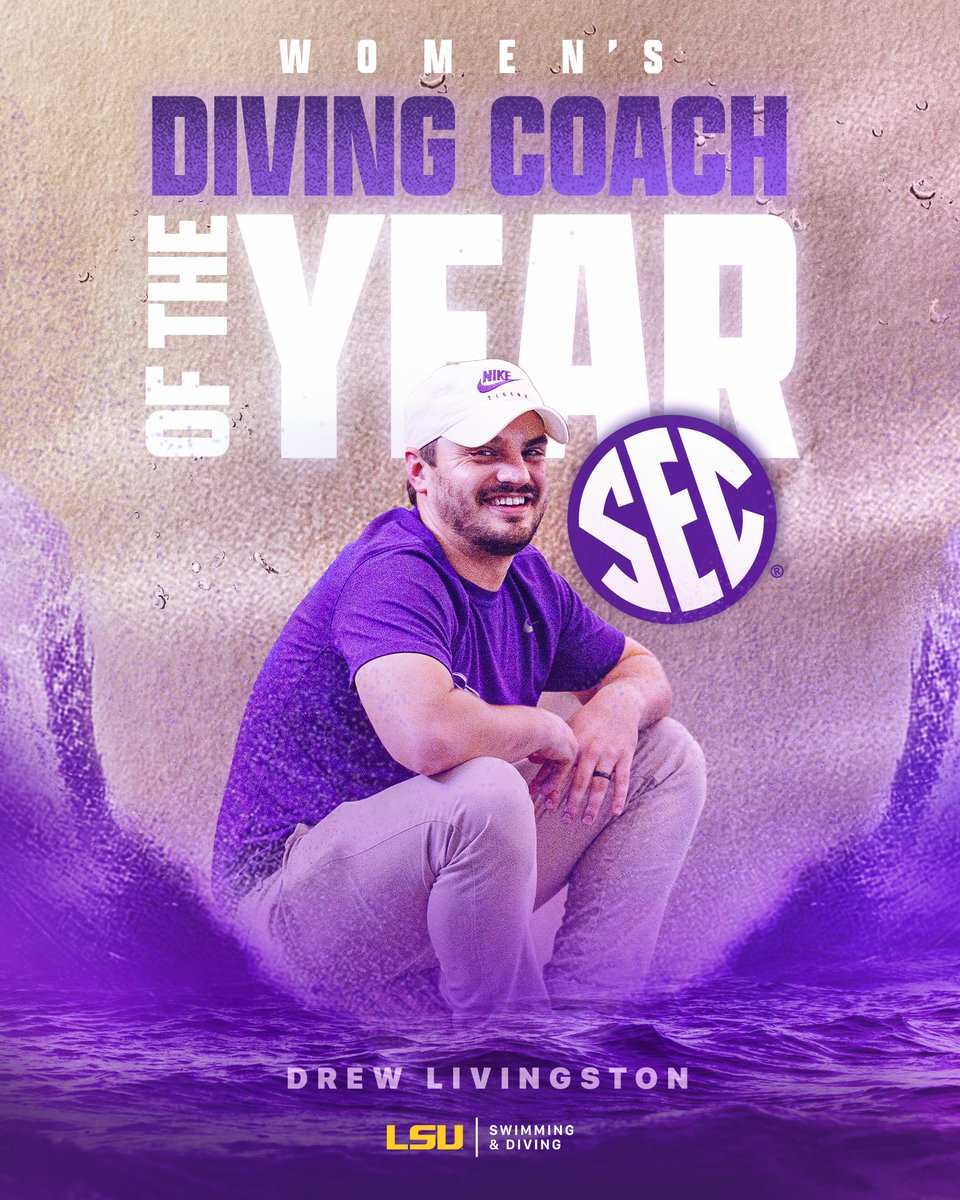 Drew Livingston has been named the 2023-24 SEC Women's Diving Coach of the Year 👏 It is the second straight season Coach Livingston has received this honor! #GeauxTigers