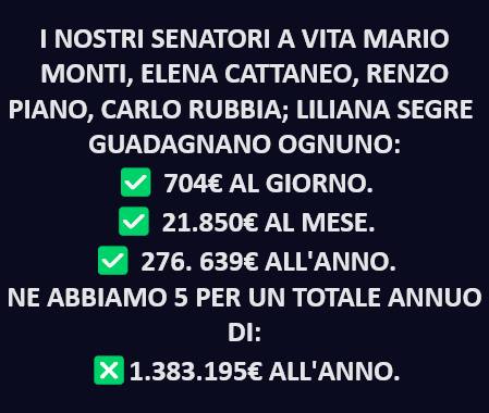 🔴🔴🔴... NON CI SONO I SOLDI PER LA SANITA', PER ADEGUARE LE PENSIONI E GLI STIPENDI AL CAROVITA, PER GLI INVALIDI, PER IL SOCIALE IN GENERE MA CI SONO PER GENTE CHE NON SI SA COSA PRODUCONO E NON SOLO MA HANNO ANCHE CONGRUE PENSIONI DI CUI VIVERE... 😒😒😒😒😒😒😒