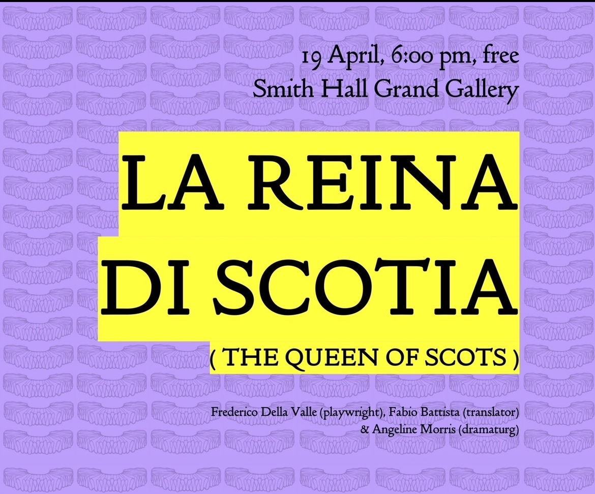 This Friday (4/19) please join the Alabama Shakespeare Project for the WORLD PREMIERE of La Reina di Scotia (The Queen of Scots). A one-night-only event, this Italian play is made possible by Dr. Fabio Battista's brand new English translation! #RollethTide