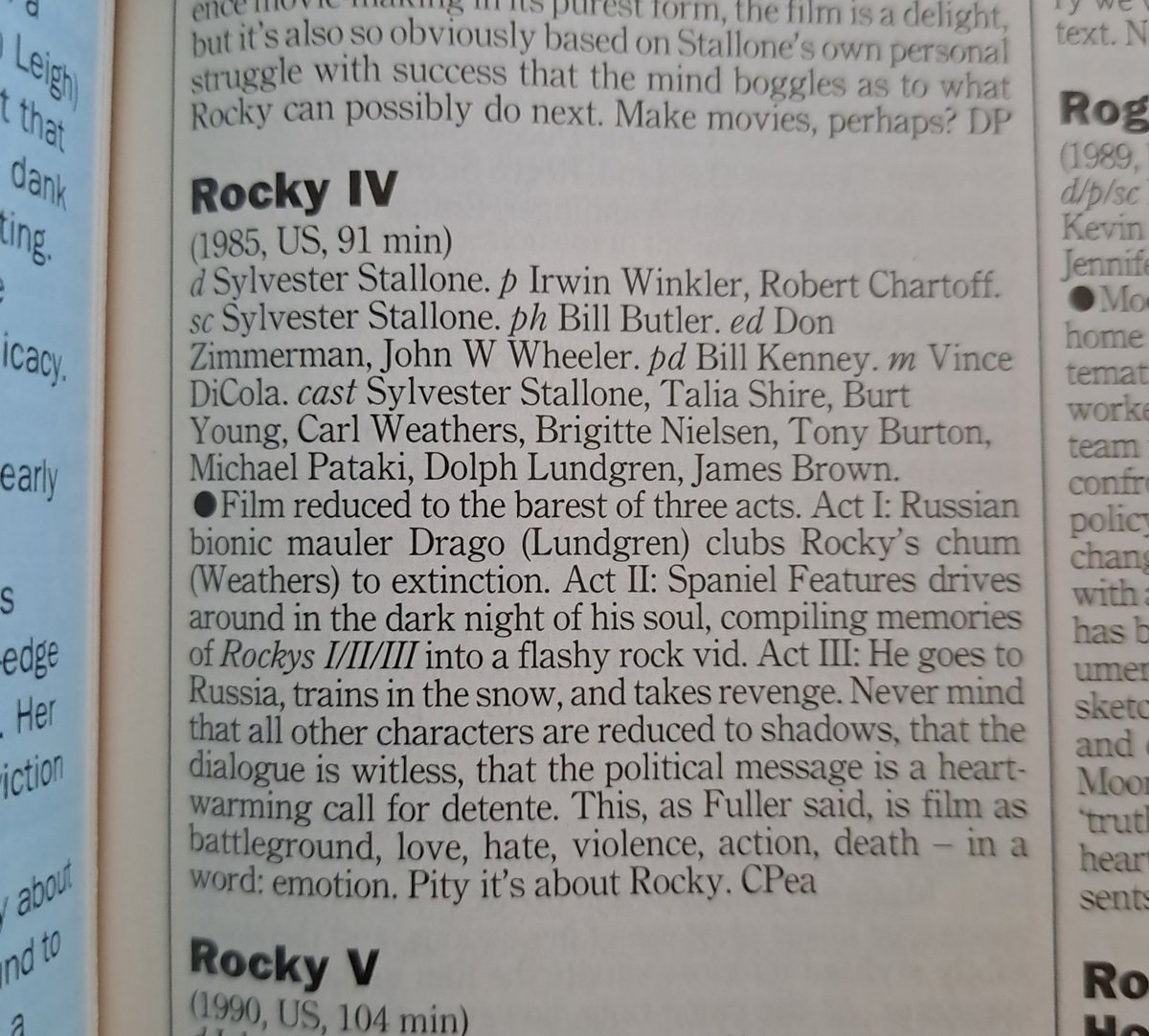 Chris Peachment's Time Out listing for ROCKY IV is a model of the capsule review - wisdom, wit, analysis, counterpunch.