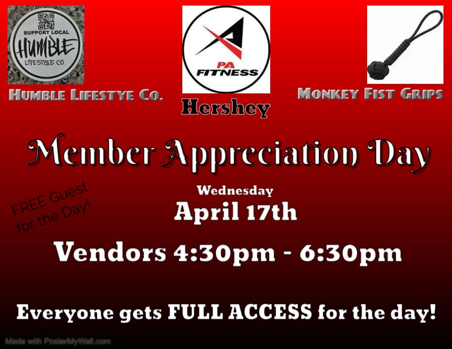 See you today at PA FITNESS Hershey for our Member Appreciation Day.  #PaFitFam #BestMembersEver #HersheyPA