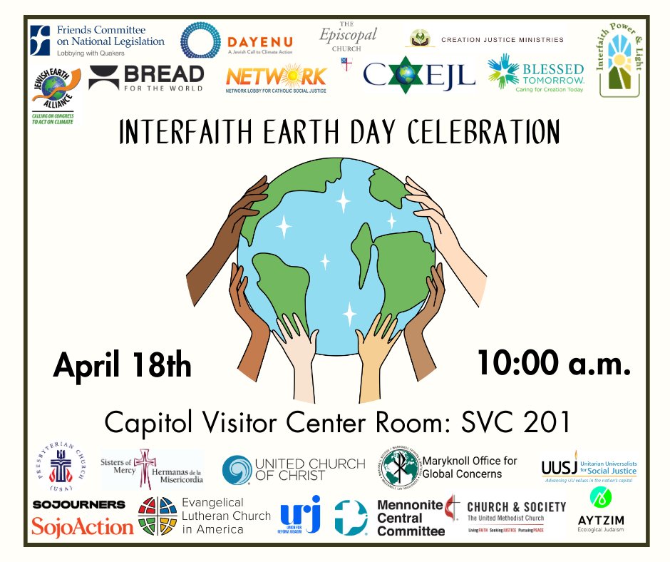 🌎Join us for the Interfaith Earth Day Celebration, a time of reflection, hope, and recommitment around our shared work of caring for the planet! 📅 Thursday, April 18th, 10:00 am 📍 Capitol Visitor Center SVC 201 🔗 RSVP at: forms.office.com/r/fvww5Cx8SZ