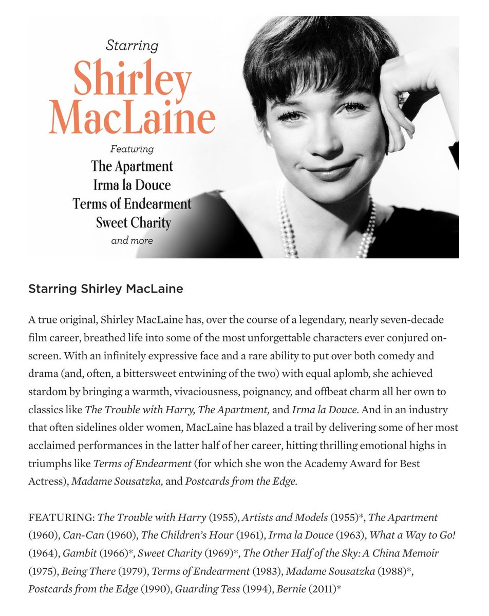 STARRING SHIRLEY MACLAINE 💘 Coming to the Criterion Channel in May! criterion.com/current/posts/…